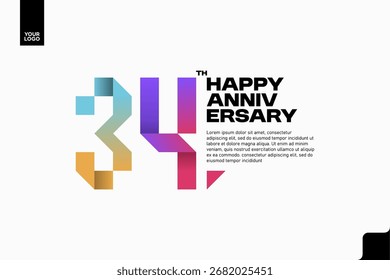 Número 34 diseño de icono de logotipo, número de logotipo de cumpleaños 34, aniversario 34