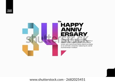 Number 34 logo icon design, 34th birthday logo number, anniversary 34