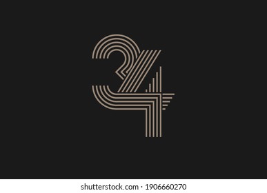 Number 34  Logo, Monogram Number 34 logo multi line style, usable for anniversary and business logos, flat design logo template, vector illustration
