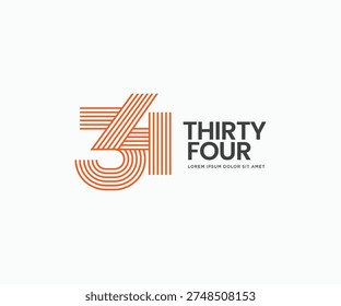 Number 34 multi line style logo design. Number thirty four modern geometric style logo icon sign symbol