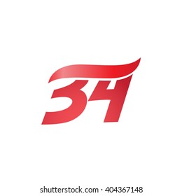 number 34 swoosh design template logo red