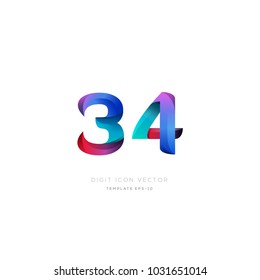 Number 34 thirty four multi colour digit icon vector template.