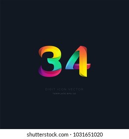 Number 34 thirty four multi colour digit icon vector template.