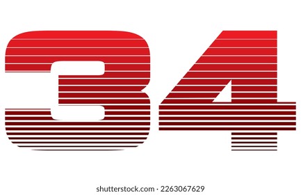 Ilustración vectorial número 34. El Número Rojo Treinta Y Cuatro Aislados En Un Fondo Blanco
