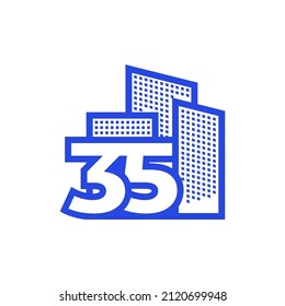 number 35 with building logo design, vector graphic symbol icon illustration