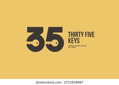 Número 35 con diseño de logotipo clave. Número mínimo Treinta y cinco monograma clave de seguridad símbolo de la solución logo icono Ilustración vectorial
