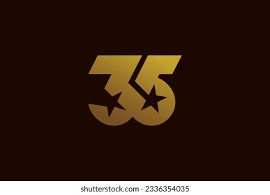 Number 35 Logo, Monogram number 35 formed from the infinity symbol with a star in the negative space, usable for business and anniversary logos, flat design logo template , vector illustration