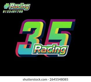 Número 35 con Vector de texto de carreras