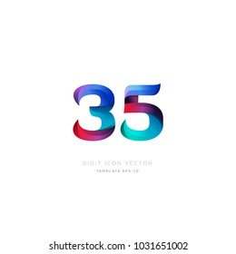 Number 35 thirty five multi colour digit icon vector template.
