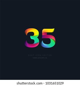 Number 35 thirty five multi colour digit icon vector template.