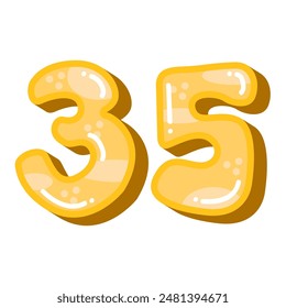 Number 35 thirty five vector illustration, cute number thirty five clip art image, yellow on white background