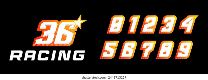 número 36 diseño de logotipo para carreras, número 3d con estrellas para carreras, deportes y trail