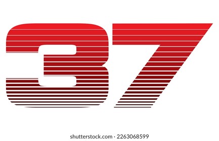 Number 37 Vector Illustration. Red Number Thirty Seven Isolated On A White Background
