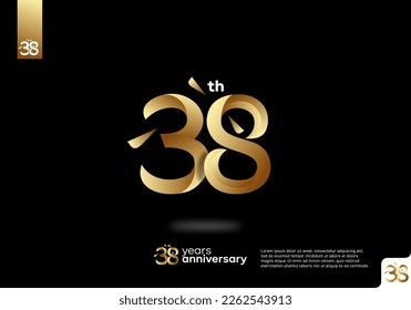 Number 38 gold logo icon design, 38th birthday logo number, 38th anniversary.