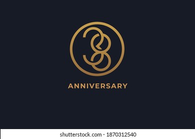 Number 38 logo, gold line circle with number inside, usable for anniversary and invitation, golden number design template, vector illustration