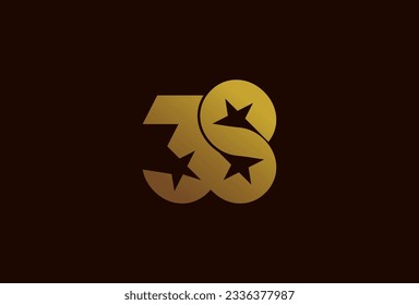 Number 38 Logo, Monogram number 38 formed from the infinity symbol with a star in the negative space, usable for business and anniversary logos, flat design logo template, vector illustration