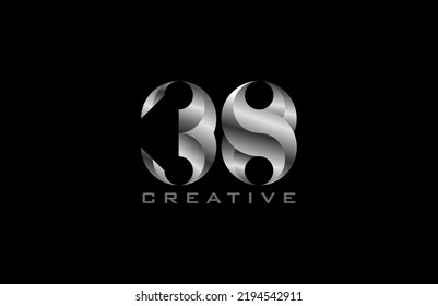 Number 38 Logo. number 38 with silver colour, usable for anniversary and business logos, vector illustration