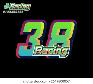 número 38 com vetor de texto de corrida