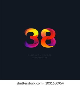 Number 38 thirty eight multi colour digit icon vector template.