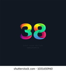Number 38 thirty eight multi colour digit icon vector template.