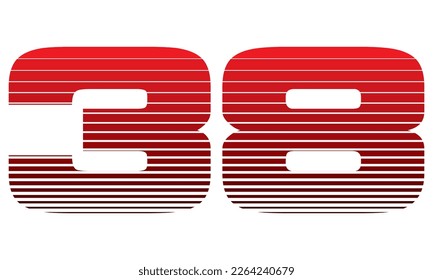 Number 38 Vector Illustration. Red Number Thirty Eight Isolated On A White Background
