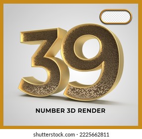 number 39 gold style 3D render luxury