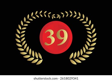 number 39 with laurel wreath icon, vector illustration.