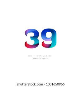 Number 39 thirty nine multi colour digit icon vector template.