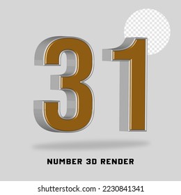Number 3D render gold silver style