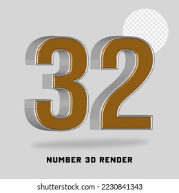 Number 3D render gold silver style