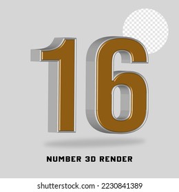 Number 3D render gold silver style