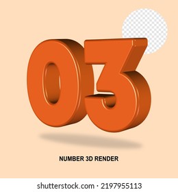 NUMBER 3D RENDER ORANGE COLOR