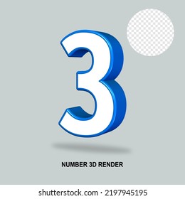 NUMBER 3D RENDER WHITE BLUE COLOR