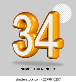 NUMBER 3D RENDER WHITE ORANGE COLOR