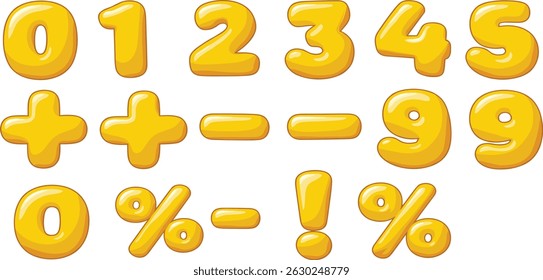 Number 3d set. Render illustration of cartoon yellow glossy inflatable balloon numbers and sign.
By Yuliia Osadcha