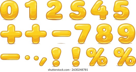 Number 3d set. Render illustration of cartoon yellow glossy inflatable balloon numbers and sign.
By Yuliia Osadcha