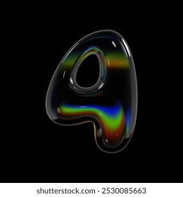 Number 4, 3d holographic glass four number sign. Balloon bubble inflated shape isolated with rainbow dispersion effect, perfect for Y2K futuristic typography and modern font design projects 