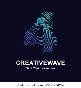 Number 4 abstract line creative wave logo vector design. Suitable for business, technology, line logotype, abstract wave and nature 