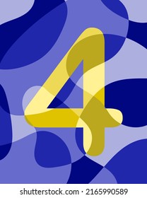Número 4 de formas redondeadas lisas abstractas. Contrastando el número amarillo en un fondo azul. Ilustración del vector