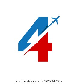 Número 4 con ilustración de la plantilla del logotipo del avión