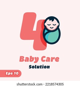Number 4 and baby care creative vector logo design