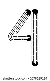 Number 4 from black dotted lines isolated on white background. Design element. Vector illustration