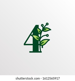 Number 4 Botanical Logo Design