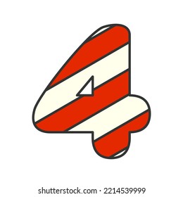 Number 4 Candy Cane, vector illustration