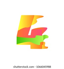 Number 4 character in fluid art style gradient illustration icon