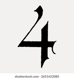Número 4, ilustração de fonte de texto da igreja isolada em branco, vetor. Fonte criativa e letra de tipografia, vetor isolado. Fonte preta vintage.
