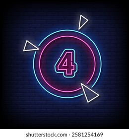 number 4 in the circle neon sign with brick wall background vector