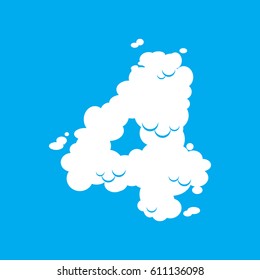Number 4 cloud font symbol. White Alphabet sign four on blue sky