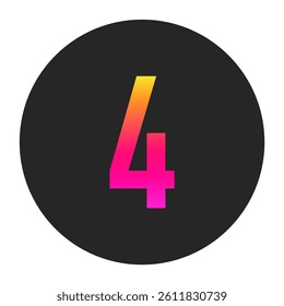 Number 4 with colorful gradient on a plain dark circle, clean and minimal design for logo, branding, UI, or creative identity.