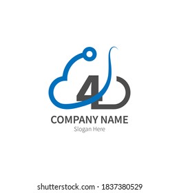Number 4  combined with cloud technology icon logo illustration